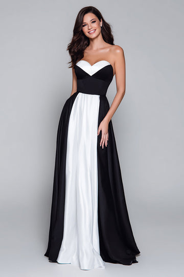 Sweetheart noir et blanc une robe longue formelle trapèze
